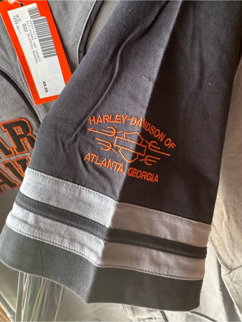 Men’s XL Harley-Davidson Gray & Black, Orange cotton Baseball Jersey - Picture 6 of 6